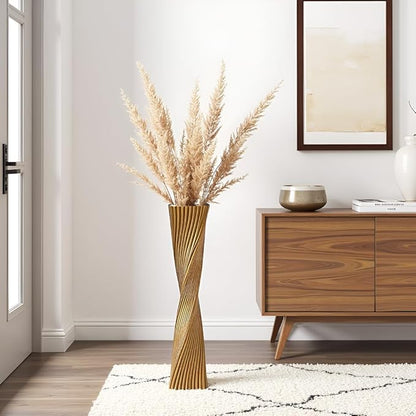 23.6" (60cm) Tall Gold Floor Vase for Pampas Grass, Floor Vases for Modern Geometry Decor - Minimalist Skinny Unique Shape Flower Vase for Farmhouse Entryway, Fireplace,Shelf