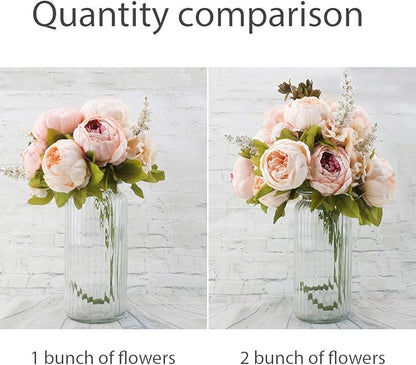 Flojery Silk Peony Bouquet Vintage Artificial Peonies Flower for Home Wedding Party Decor (1pcs, Light Pink)