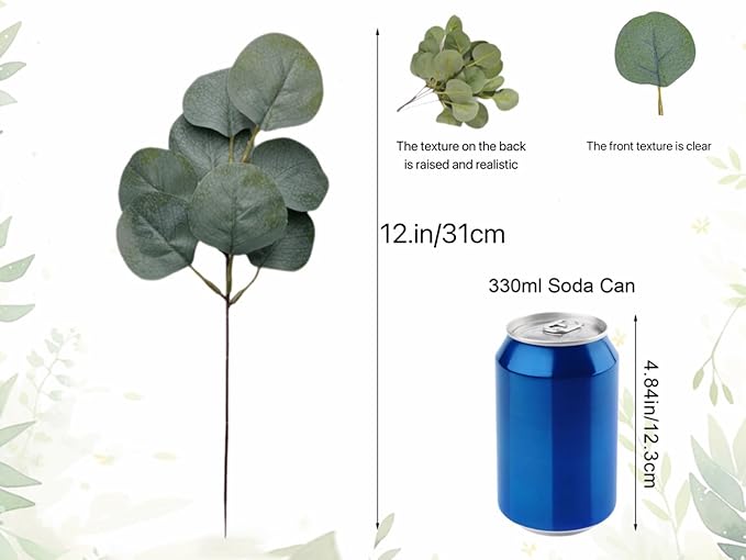 50pcs Eucalyptus Leaves simulate Green Plants, Wedding Home Office Center Flower Decoration, DIY vase Flower Arrangement Eucalyptus Leaves, Stems