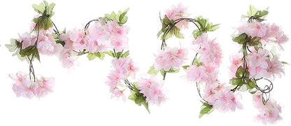 2Pcs Artificial Cherry Blossom Flower Garland Silk Fake Hanging Flower Vines for Home Wedding Decoration 7.2FT, Light Pink