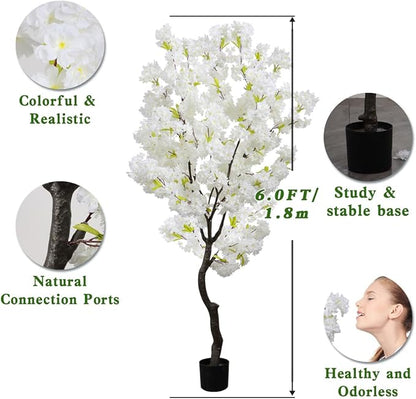 Artificial Cherry Blossom Tree White Flower Faux Tree Indoor Cherry Blossom Tree 6 FT Room Decor Gift