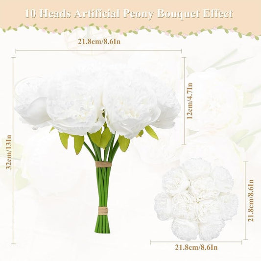 U'Artlines Artificial Peony Silk Flower with Stems 20pcs Real Look Vintage Peonies for Home Wedding Decoration(Pure White)