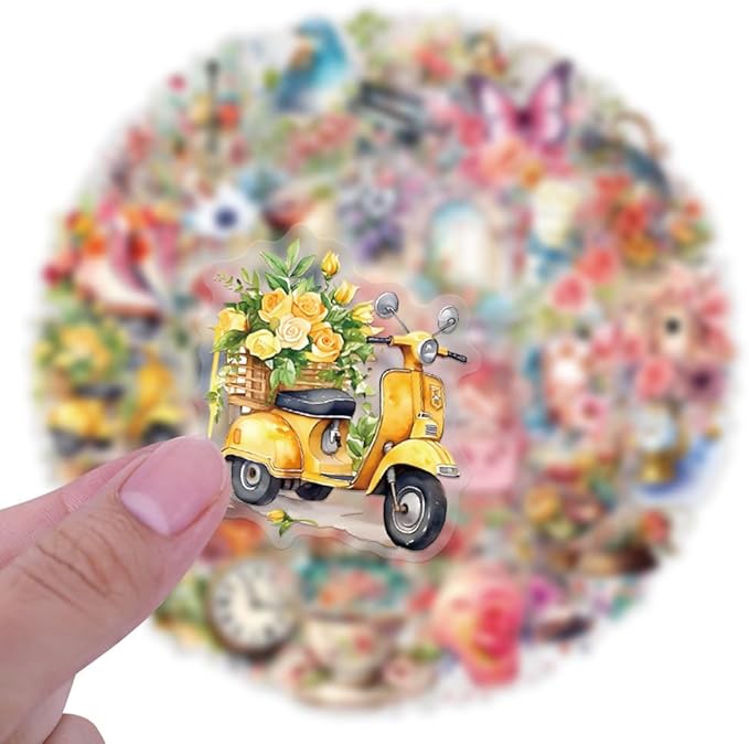 57 Pcs Vintage Watercolor Floral Stickers,Aesthetic PET Transparent Flowers Sticker Waterproof Decorative Decals for Journaling, Decoupage, Planners, laptops, Phone Case, Gift & Card Making