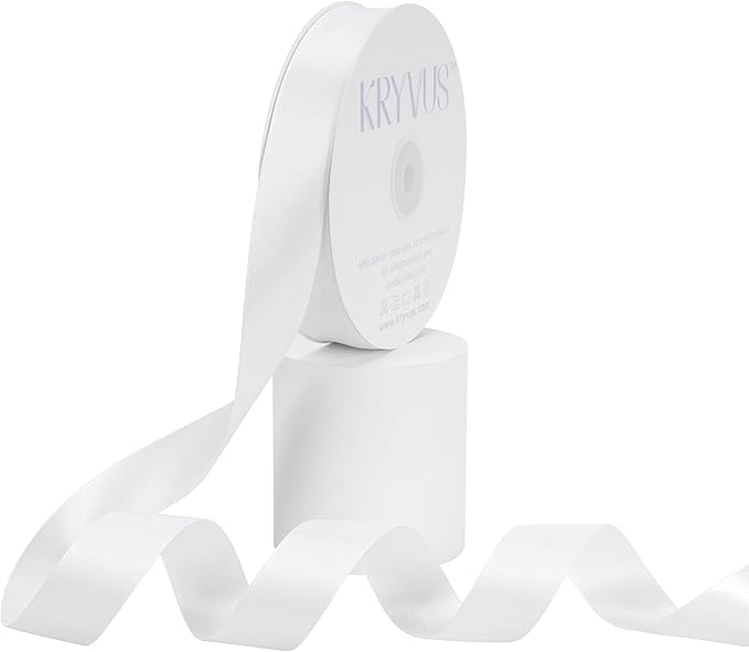 White Satin Ribbon, Double Faced 1 Inch X 50 Yards White Ribbon, Premium Satin Ribbons for Gift Wrapping, Crafts, Hair Bow Making, Sewing, Flower Bouquet, Wedding Party Decor