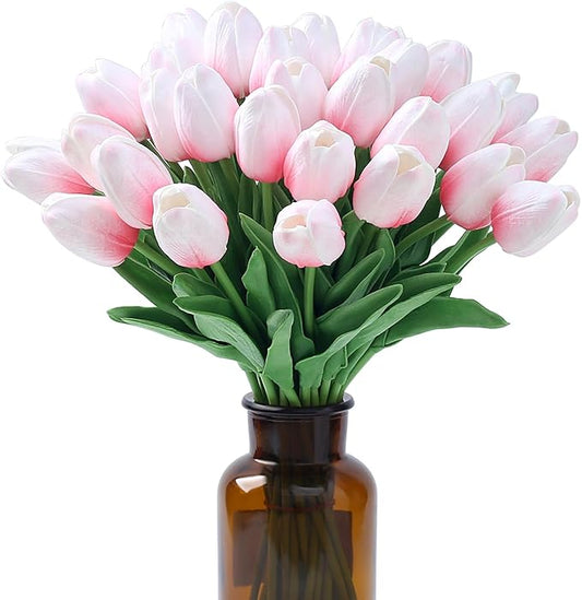 SITUMEIZI 15pcs Pink Tulips Fake Artificial Flowers Real Touch 14" Silk Flower for Home Decor Spring Easter Wedding Bouquet Decorations Gifts(Pink Base)