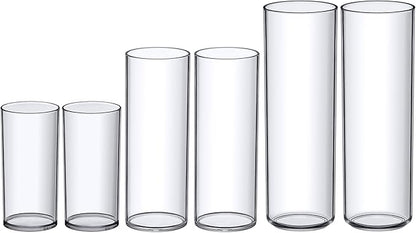 Amazing Abby - Viola Magra - Plastic Cylinder Vases (6-Piece Set), Acrylic Flower Vases for Wedding Centerpieces, Home Decorations, Office Ornaments, Shatter-Proof, 6" + 9" + 12" (H) (Not Glass)