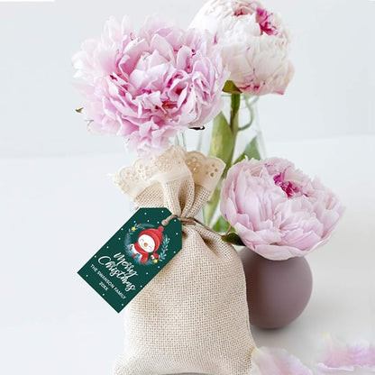 Andaz Press Personalized Classic Gift Tags - Merry Christmas Snowman with Wreath Design, Custom Family Name and Year, 60-Pack