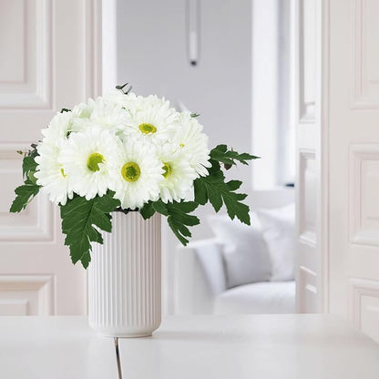 IPOPU 2 Bundles Artificial Gerbera Daisy Flower 14 Heads White Fake Chrysanthemums with Stems Faux Silk Daisy Flower for Wedding Bridal Bouquet Floral Arrangements Home Table Centerpiece Decor (White)