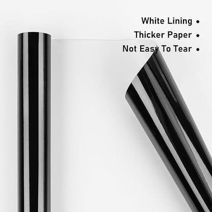 NESCCI Black Metallic Wrapping Paper, Solid Color Paper,Gift Wrapping Paper,Perfect for Wedding,Valentine's Day,Birthday, Christmas,Baby Shower,DIY Bouquet (17.5 Inches X 32.8 Feet)