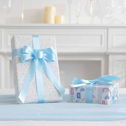 MEEDEE Blue Ribbon 1 Inch Light Blue Satin Ribbon Lux Double Faced Satin Ribbons by 50 Yards Polyester Blue Wrapping Ribbons for Crafts, Weddings, Flower Bouquet, Holiday Decorating