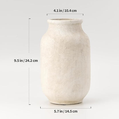 SIDUCAL Rustic Farmhouse Flower Vase | 9.5 Inch Large Ceramic Vase | Pampas Grass | Modern Farmhouse for Home Decor, Table, Living Room Decoration, Shelf Decor, Mantel, White
