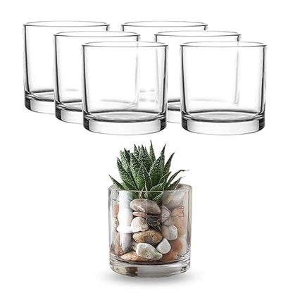 WHOLE HOUSEWARES | 4"X4" Glass Cylinder Vase | Candle Holder | Decorative Centerpiece Arrangement for Wedding Party Event Home Office Decor | Set of 6