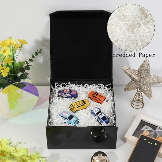 1 Pcs Small Black Gift Box 8x8x4 Inch Magnetic Gift Box with Crinkle Paper Luxury Gift Boxes with Lids for Presents