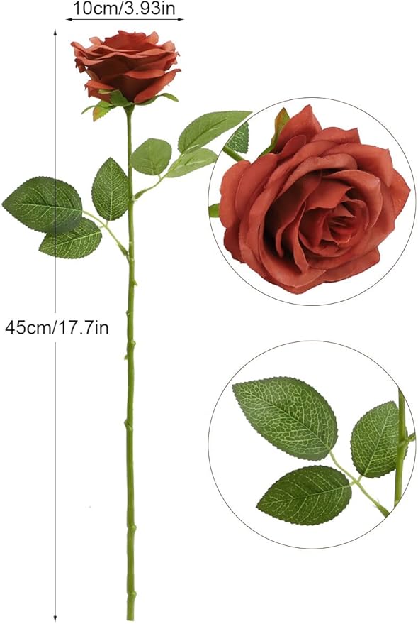 Artificial Rose Flowers Burnt Orange Rose Flowers Silk Flowers 12 pcs with Long Stem Silk Roses Bouquet for Wedding Bridal Shower Party Home Decoration