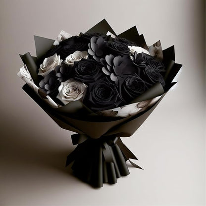 LeZakaa 20 Sheets Flower Wrapping Paper - Waterproof Reversible Floral Bouquet Paper - Black and White Design for Graduations, Parties, Birthdays, Formal Events