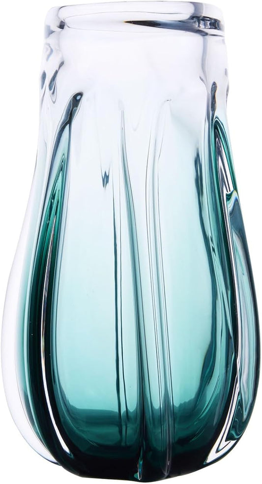 Luxury Lane Hand Blown Laine Sommerso Art Glass Vase for Home Decor 12.5 inch Tall Centerpiece Table Decoration
