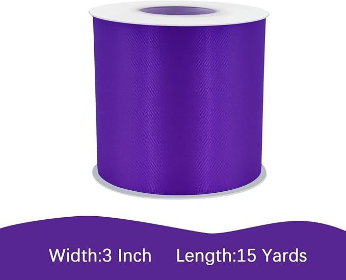 Purple Satin Ribbon 3 inch X 15 Yards Polyester Ribbon for Gift Wrapping Very Suitable for Weddings Party Hair Bow Invitation Decorations and More