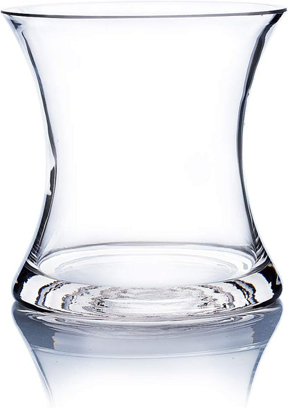 WGV Unique Bouquet Vase, 5.5" W, 6" H, Clear Short Hurricane Concaved Neiman Glass Floral Container, Home Wedding Event Decor, 1 Piece (VHV0606)