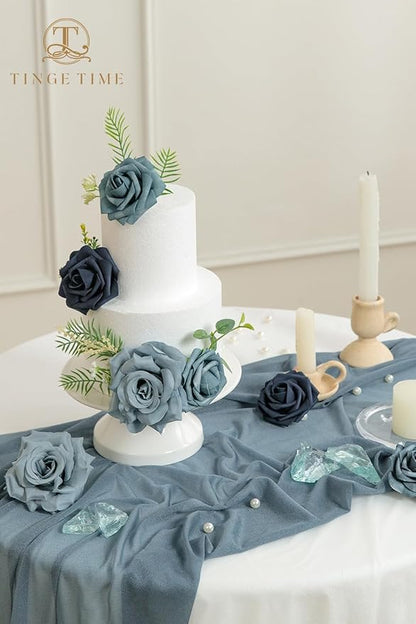 TINGE TIME Navy Blue Artificial Flowers Combo Box Set, Gradient Color Fake Flower Leaf with Stems for DIY Wedding Bouquets Table Centerpieces Baby Shower Home Party Floral Arrangements Decorations