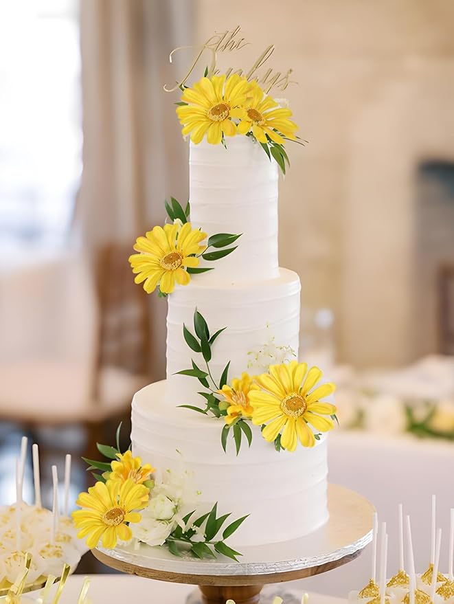 36 Heads Yellow Artificial Daisy Flowers 29.52” Silk Wildflowers 6PCS Silk Daisies with Stems for Tall Vase Home Bath Outdoor Party Garden Wedding Aisle Porch Decoration(Yellow)