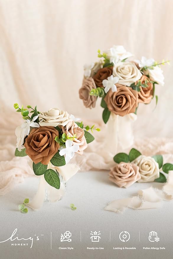 Ling's moment Artificial Flowers, 25Pcs 3" Roses in Autumn Shades, Realistic DIY Foam Floral Decor for Wedding Bouquets/Centerpieces, Outdoor Party Backdrops, Room/Table, and Garden/Pot Decorations