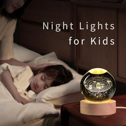 Solar System 3D Crystal Ball with LED Stand, 60mm Galaxy Model Decor Glass Sphere Lamp Night Light, Space Universe Astronomy Gifts for Women Men Mom Kids