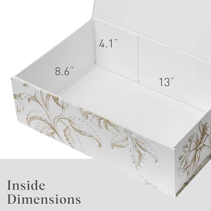 Luxury Keepsake Gift Box | Gold Floral Decorative Boxes with Magnetic Lids for Presents, Wedding Memory Box, and Bridal Gifts. 13.5" x 9" x 4.3"