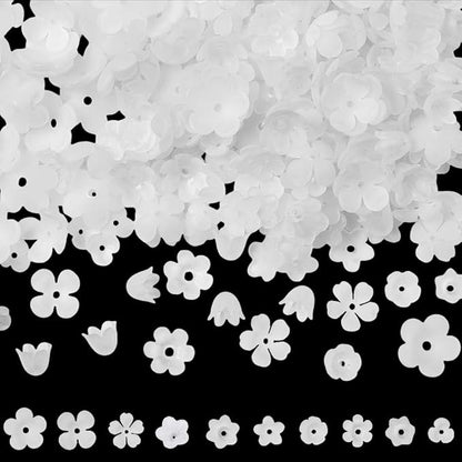 SUNNYCLUE 1 Box 600Pcs 10 Styles Acrylic Flower Beads White Lily Flower Beads Frosted Plastic Trumpet Bell Floral Spacer End Caps for Jewelry Making DIY Craft Bracelets Earrings Necklaces Decorations