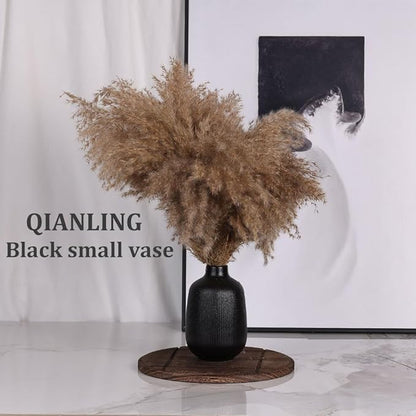 Black Ceramic Vase Set of 3, Minimalist Decor, Home Decorative Vase, Modern Ribbed Vases, Black Vase Set for Kitchen, Bedroom, Office, Living Room, Bathroom, & Shelf Centerpiece Table Decoration