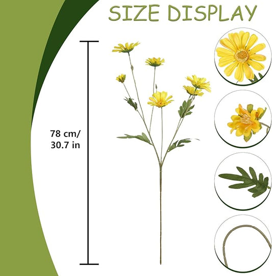 36 Heads Yellow Artificial Daisy Flowers 29.52” Silk Wildflowers 6PCS Silk Daisies with Stems for Tall Vase Home Bath Outdoor Party Garden Wedding Aisle Porch Decoration(Yellow)