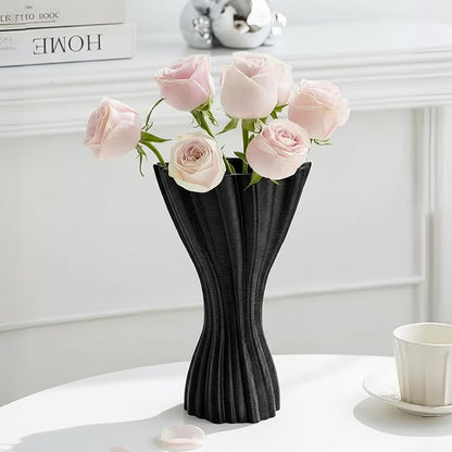 Minimalist Black Ceramic Vase, Irregular Organic Shape Decorative Flower Vase for Home Decor, Wabi-Sabi Modern Accent for Living Room Table Shelf