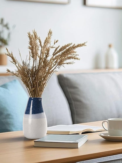 Ceramic Vase – 5.9” Tall Handmade Blue and White Glazed Pottery for Home Decor – Modern Asymmetrical Flower Vase for Living Room, Shelf, Table Centerpiece – 18oz / 500ml