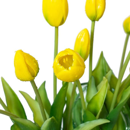 15pcs Artificial Tulips Flowers, Real Touch Latex Bouquet, Fake Tulips for Office Wedding Party Home Kitchen Garden Decoration-B Yellow