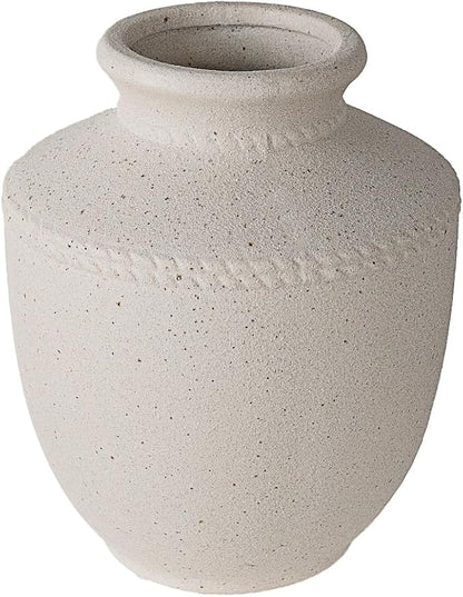 Farmhouse Ceramic Vase for Living Room Bedroom Antique White 7.45'' Flower Bouquet Vase for Fake Plant Home Decor Office Fireplace Centerpieces Rustic Retro Vintage Modern Gift Decoration