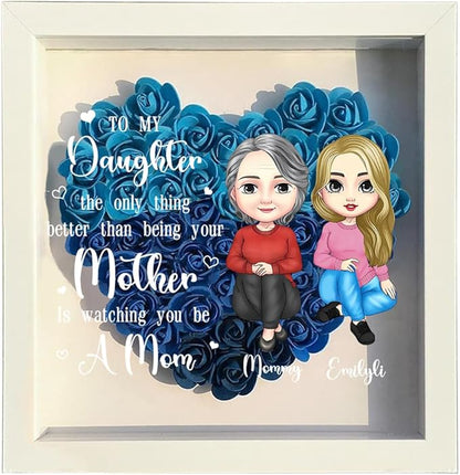 Personalized Mom Flower Shadow Box Custom Heart Shaped Rose Flower Shadow Box Frame To My Daughter Mother's Day Portrait Shadowbox Memory Gifts for Mom from Daughter Christmas Birthday
