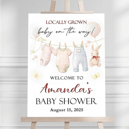Personalized Baby Shower Welcome Sign For Outdoor, Custom Rabbit Balloon Baby Shower Yard Sign Decorations, Locally Grown On The Way Sign, Fashion Decorations Theme For Girl, Birthday Yard Sign Template