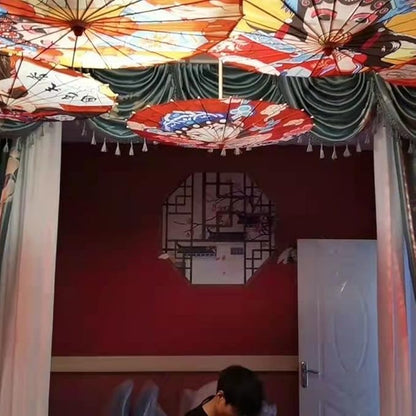 Parasol Chinese Style Classical Oil Paper Umbrella Rainproof Umbrella, Parasol Pendent Floral Mulitcolor Paper and Bamboo Painted Paper Parasol
