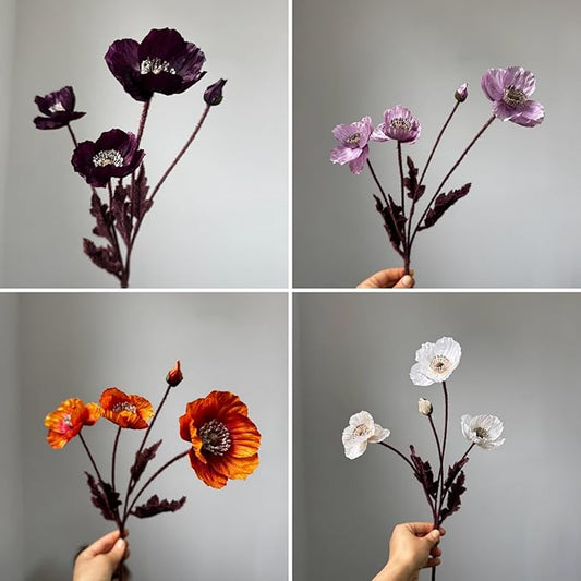 ASTRYAS 8Pcs Artificial Poppy Flowers Poppies Artificial Flowers with Stems Silk Flower Arrangements for Wedding Centerpieces Home Table Bridal Shower Party Decorations Fall Flowers