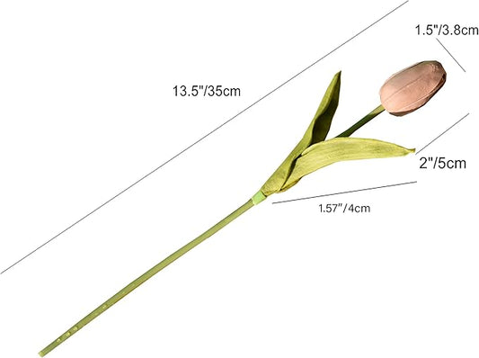 Mandy's Artificial Tulips 20 Stems Brown PU Faux Flowers for Thanksgiving and Christmas Decorations Wedding Home Decor 13.5 Inch