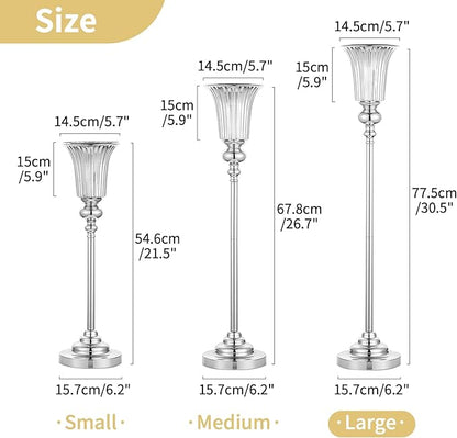 NUPTIO Centerpiece Vase Tall Wedding: 2 Pcs 30.5" Silver Flower Stand for Table Metal Trumpet Vase for Party Decorations
