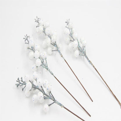 24Pack Christmas Picks Glitter Berries Stems Artificial White Berry Branches Holly Picks Stems Christmas Tree Ornaments for DIY Xmas Wreath Crafts Gifts Holiday Home Decor (White)