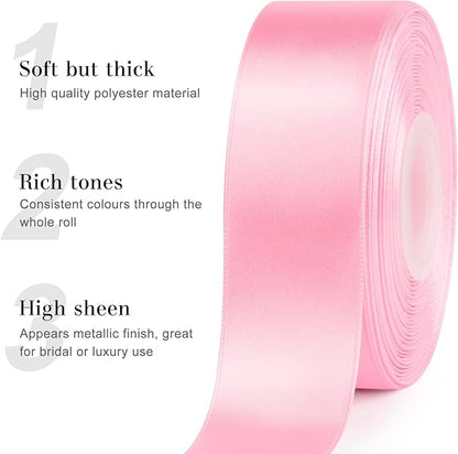 1-1/2 Inches 50 Yards Pink Satin Ribbon, Solid Fabric Ribbon Roll for Flower Bouquets, Gift Wrapping, Wedding, Handmade Crafts