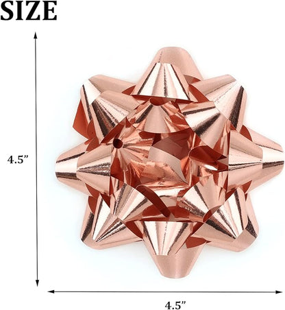 CHOIEO 15 Pcs Gift Bows Assortment, 4.5" Wide Bow for Christmas, Birthdays, Holiday, Presents, Wrapping Paper, Anniversaries, Baby Showers, Bridal Showers, Hanukkah (Rose Gold+Silver+Gold)