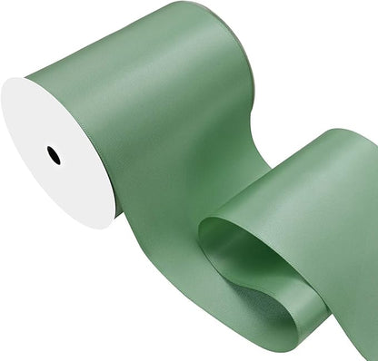 Sage Green Satin Ribbon 4 inch X 15 Yards Polyester Ribbon for Gift Wrapping Very Suitable for Weddings Party Hair Bow Invitation Decorations and More