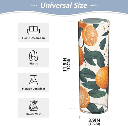 Flower Vase Clear Plastic Cylinder Vases Decor for Centerpieces Home Storage Office Weddings Oranges Fruit and Floral 11.8 x 3.9 in