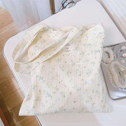 Cotton Canvas Tote Bag Reusable Soft Grocery Cloth Bag Floral Shoulder Bag for Beach Travel Shopping