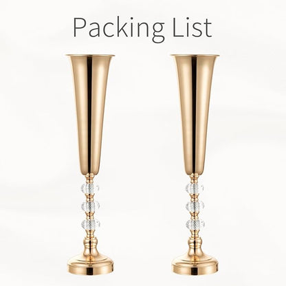 Metal Gold Trumpet Vase - 2 Pcs Tall Tabletop Vases for Centerpieces, 20.8in, Flower Stand for Wedding, Birthday, Home Decor