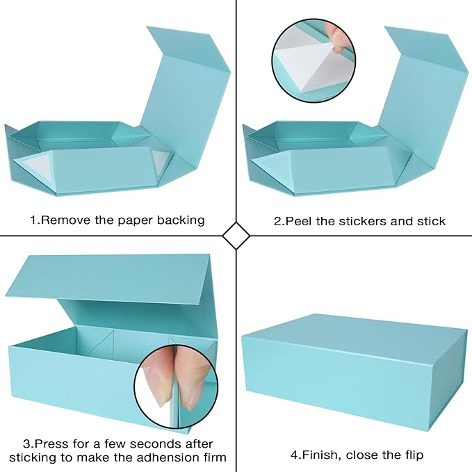 Aimyoo Blue Collapsible Gift Box with Magnetic Closure Lids 13.8x9x4.3 in, Bridesmaid Groomsmen Proposal Box, Large Rectangle Box for Present Graduation Storage 3 Pack