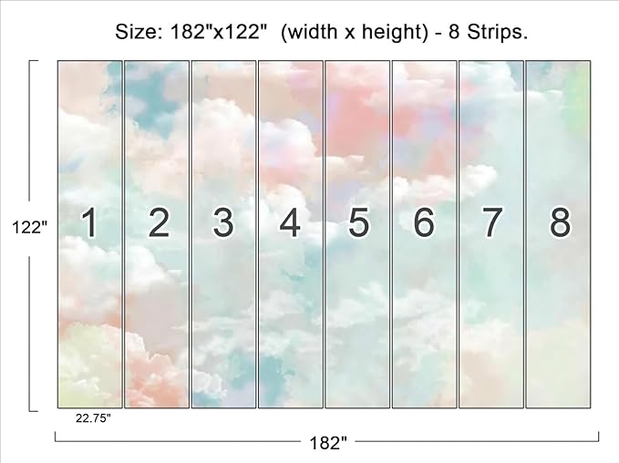 Wall Mural - 3D Wallpaper Decoration, Pink Clouds, 182" x 122" (Not Self-Adhesive)