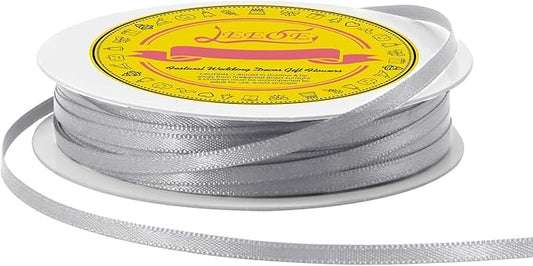Double Face Silver Satin Thin Ribbon 1/8 inch X 50 Yards Polyester Silver Ribbon for Gift Wrapping Very Suitable for Weddings Party Hair Bow Invitation Decorations and More